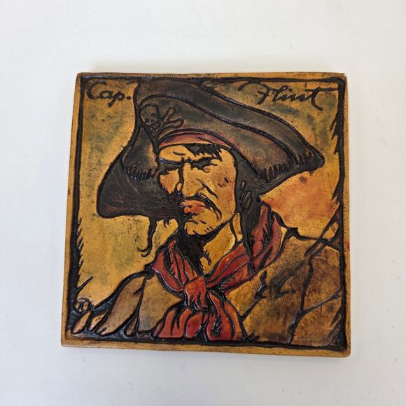 Vintage Hand-Painted Captain Flint Pirate Ceramic Wall Tile 4.25” Plaque - Picture 1 of 8